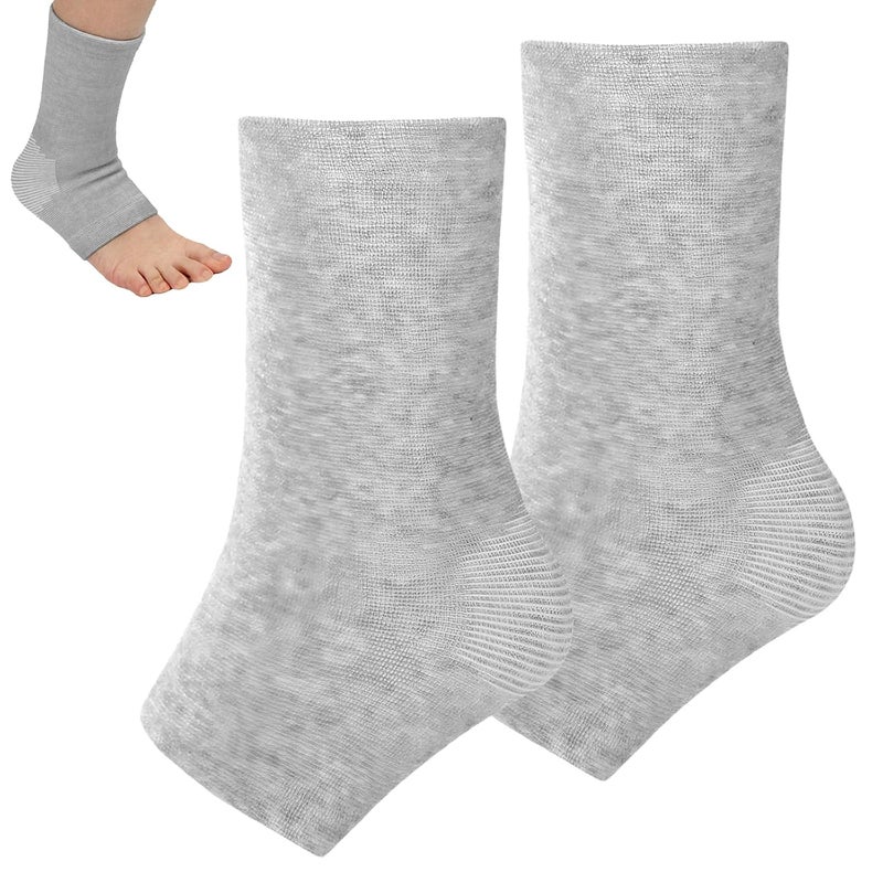 Xorim Ankle Compression Sleeve, Foot Compression Sleeve, Soft and Breathable Bamboo Foot Sleeves, Foot Pain Relief Socks for Arch Support, Swelling of Feet and Ankles (Gray) - Image 1